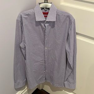 Hugo Boss button down shirt , 15R ,light blue with lavender strip/ check